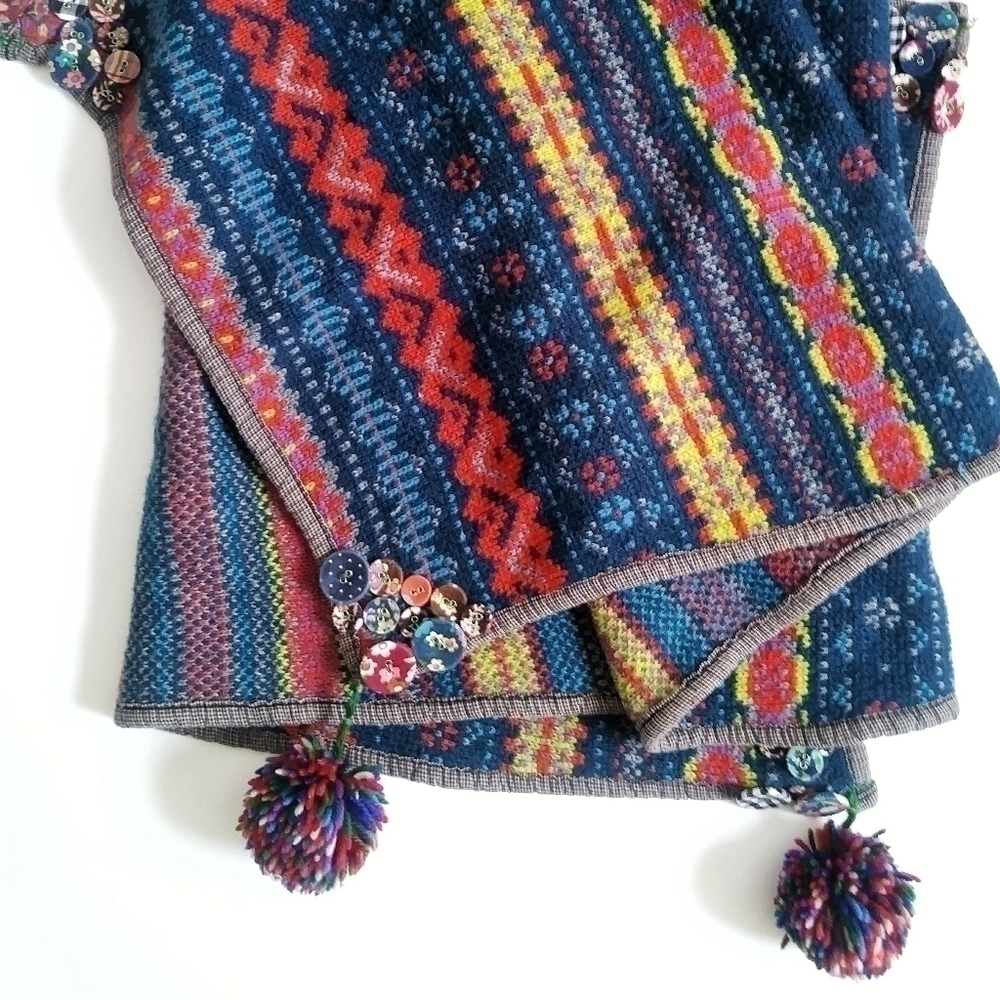 Big‎ Colorful Knit Scarf Fabric Buttons Pom Poms